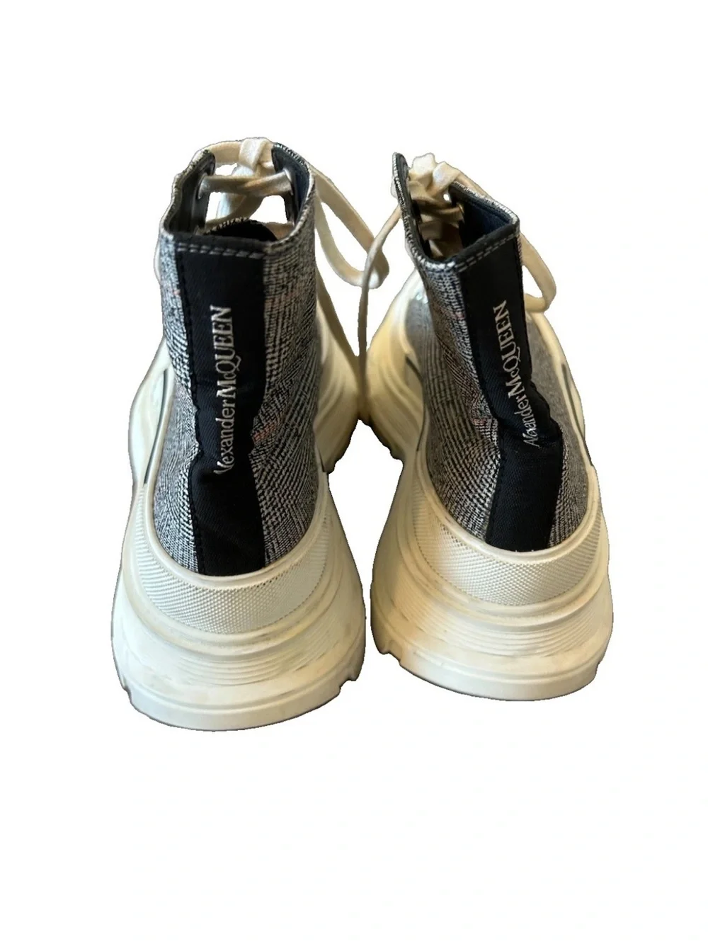 Alexander McQueen Tread Slick High Top Sneakers 37.5 Grey Tweed Platform